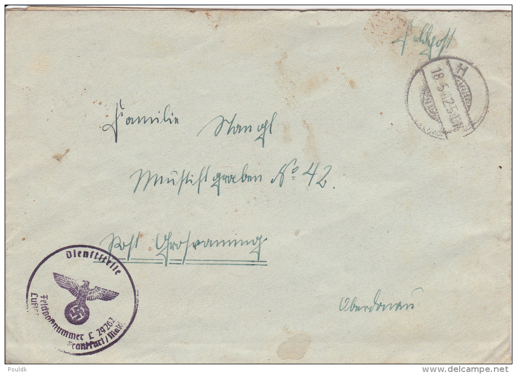 Feldpost WW2: From Kassel: 4. Batterie Leichte Flak-Abteilung 995 FP L29262 LGPA Frankfurt Dtd 18.5.1942 - Letter Inside - Militaria