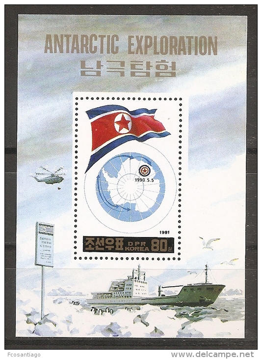 FILATELIA POLAR - COREA DEL NORTE 1991 - Yvert #H80 - MNH ** - Expediciones Antárticas