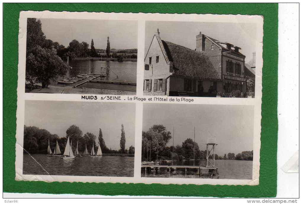 27 MUIDS SUR SEINE  CPSM Grd Format 4 VUES LA PLAGE ET L' HOTEL DE LA PLAGE EN 1952 - Muids