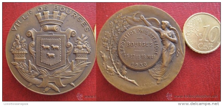 Medaille , Expositon Philatelique Bourges 1936 , L. O. Mattei - Profesionales / De Sociedad