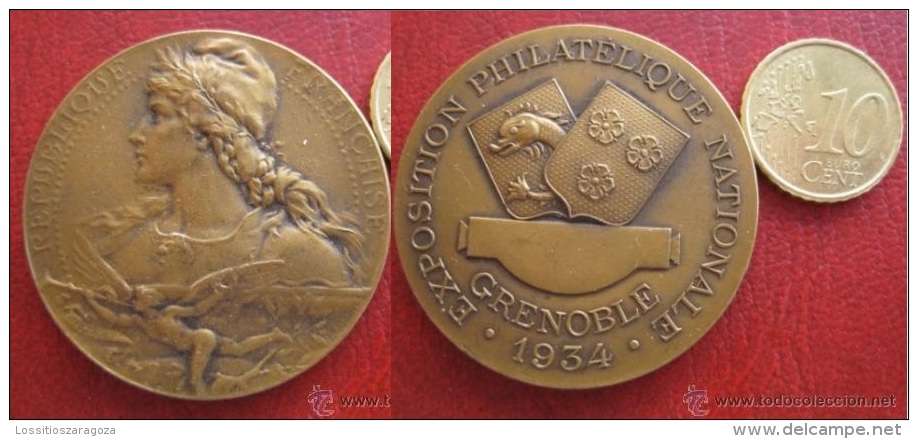 Medaille , Expositon Philatelique National Grenoble 1934 , Louis Bottee - Professionnels / De Société