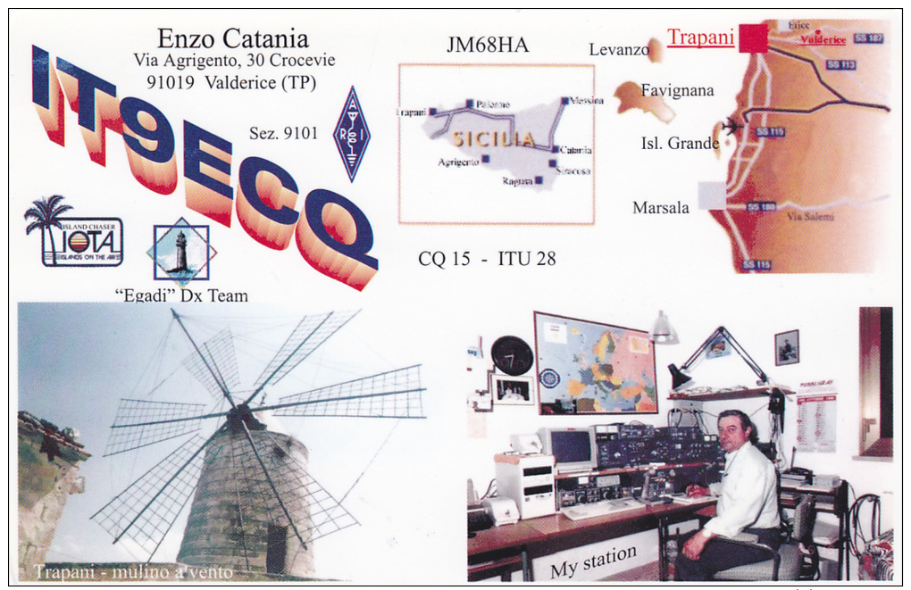 Windmill & Ham Radio Station , Valderice , Italy , 50-70s W/ Map - Altri & Non Classificati
