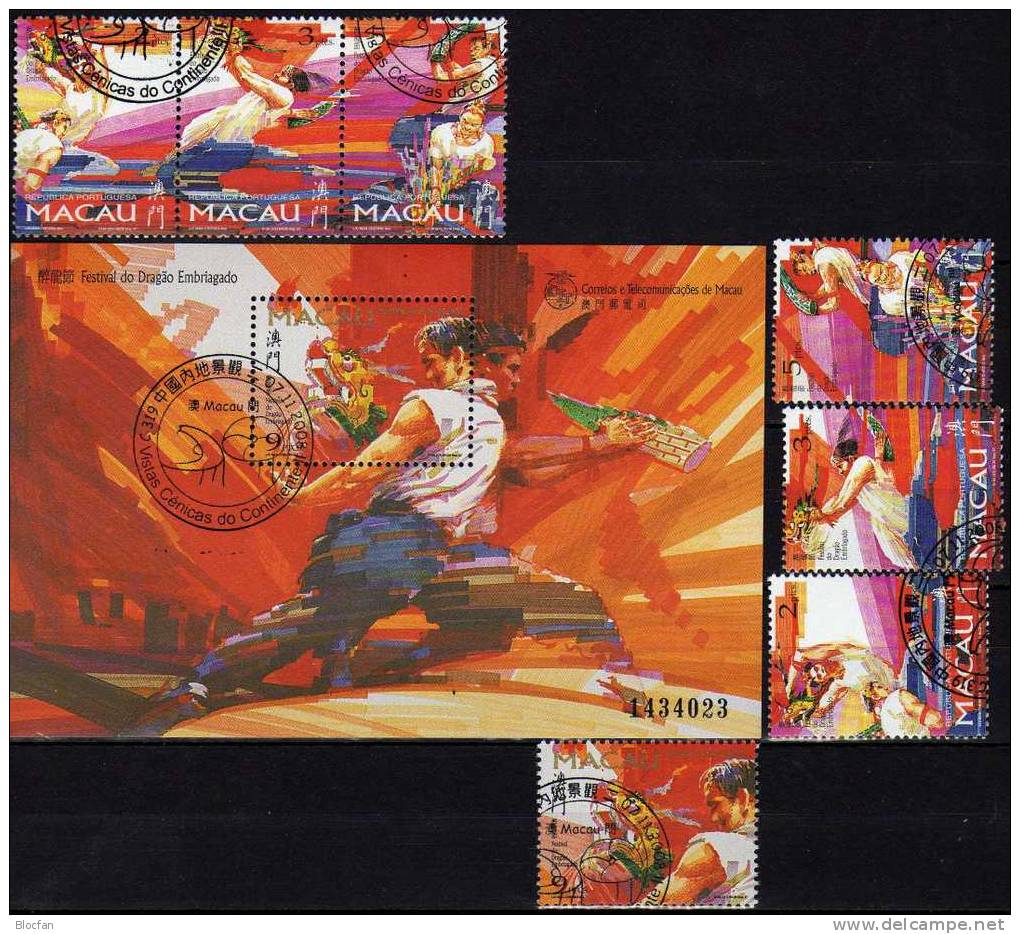 Drachenfestival 1997 MACAU 913/15,ZD,916+Block 45 O 16€ Drachenfest Tänzer Bänder Fahnen Feuerwerk Bf M/s Sheet Of Macao - Oblitérés