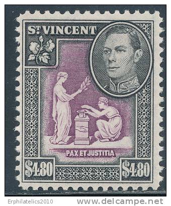 ST. VINCENT  KING GEORGE VI 1949 $ 4.80  SC# 169 VF MNH HIGH VALUE - St.Vincent & Grenadines