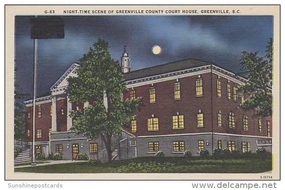 South Carolina Greenville Night Time Scene Of Greenville County Court House - Greenville