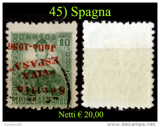 Spagna-045 - 1936 - Y&T N. 4 (o) Used - SOPRASTAMPA CAPOVOLTA - - Emissioni Nazionaliste