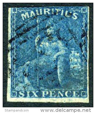 Mauritius #18 Used 6p Blue ´Britannia´ From 1859 - Mauricio (...-1967)