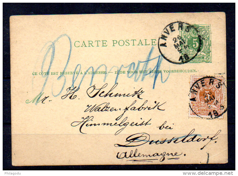 Carte Postale D’Anvers Vers Dusseldorf, Cote 25 € - 1869-1888 Lion Couché