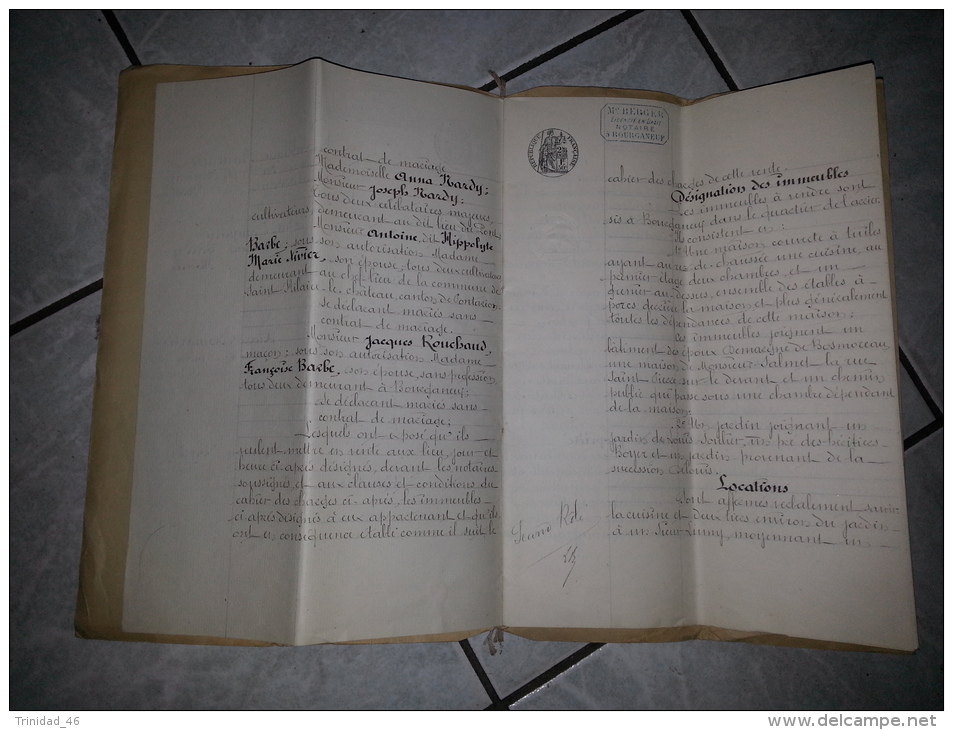 BOURGANEUF ET MONTBOUCHER CREUSE VIEUX PARCHEMIN DE 1894 FAMILLE HARDY GOUNY ROUCHEREAU DESMARDIS  RARE  ! ! ! - Manuscrits