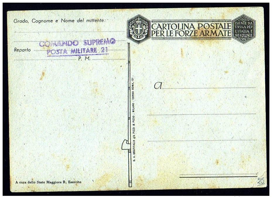 CARTOLINA POSTALE PER LE FORZE ARMATE1940 - 41 - FRANCHIGIA - PROPAGANDA - DUE FANTI ALLA MIRA - NUOVA - Posta Militare (PM)