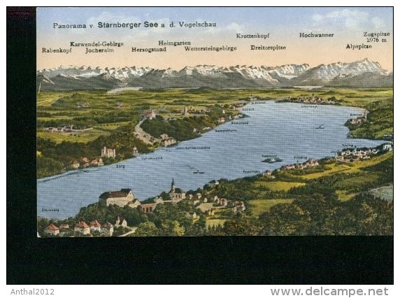 Litho Panorama Vom Starnberger See Aus Der Vogelschau Berge Ort Um 1905 - Starnberg