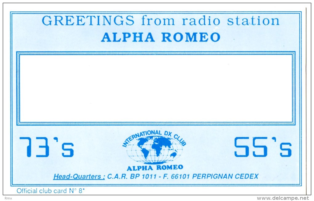 Greetings From Radio Station ALPHA ROMEO      Carte En Très Bon état - Autres & Non Classés