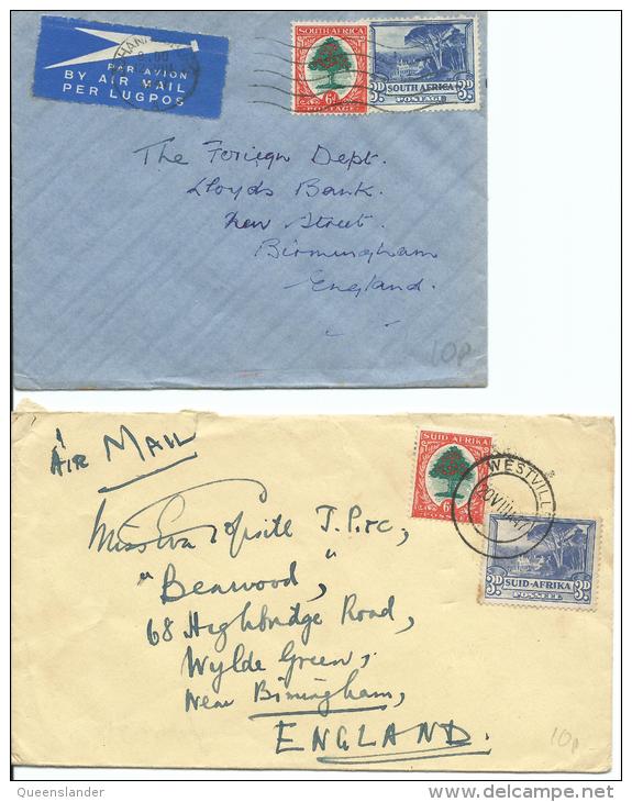 1947 Two (2) Envelopes By Airmail Sent South Africa To England No Markings On Rear Of Either Envelope - Covers & Documents