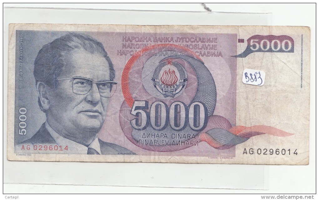 Billets - B883 - Yougoslavie   - Billet 5000 Dinara 1985 ( Type, Nature, Valeur, état... Voir 2scans) - Yugoslavia