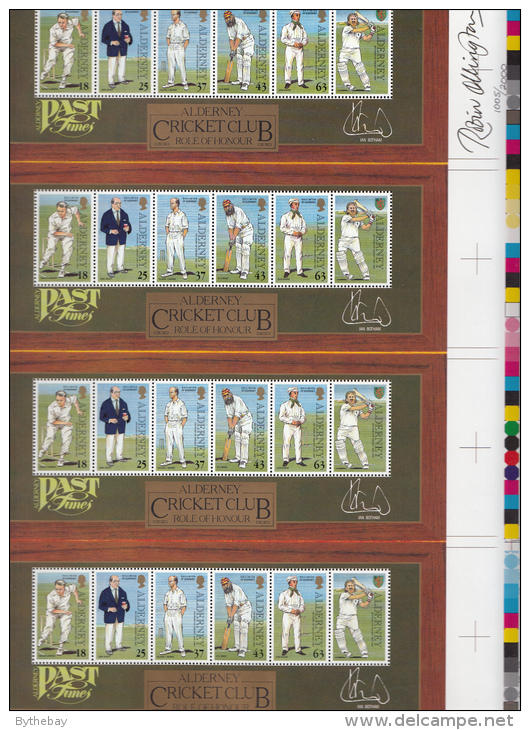 Alderney MNH Scott #105a Uncut Sheet Of 4 Souvenir Sheets Alderney Cricket Club Signed By Designer No. 1005/2000 - Alderney