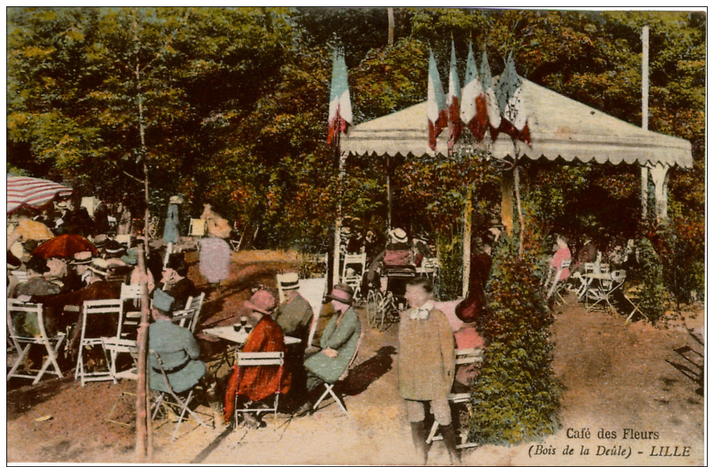 Cpa 59 LILLE  Café Des Fleurs (Bois De La Deûle) Colorisée , Très Animée - Lille