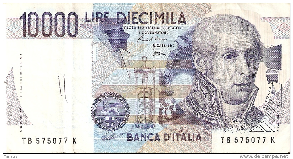 BILLETE DE ITALIA DE 10000 LIRAS DEL AÑO 1984 SERIE TB DE VOLTA  (BANKNOTE) DIFERENTES FIRMAS - 10000 Lire