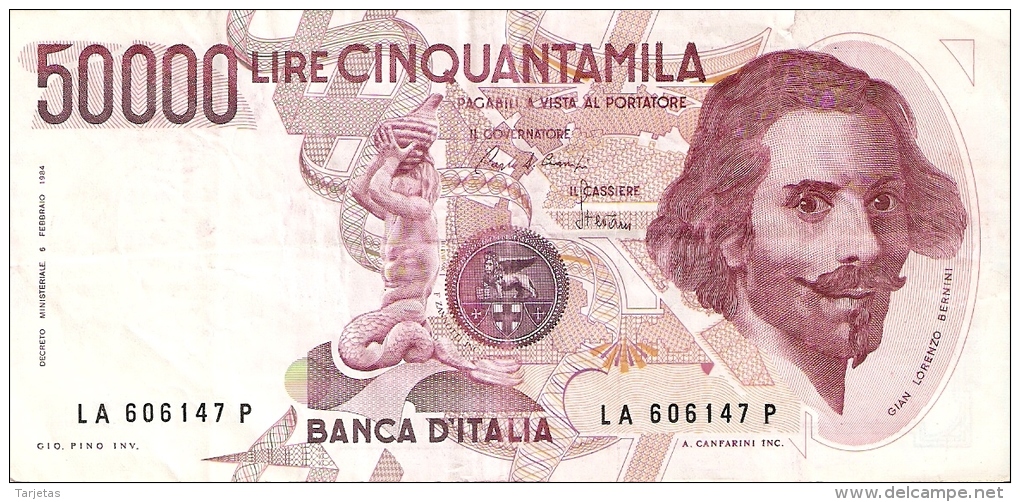 BILLETE DE ITALIA DE 50000 LIRAS DEL AÑO 1984 DE LORENZO BERNINI (BANKNOTE) - 50000 Liras