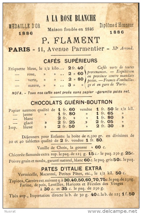 Paris, A La Rose Blanche, Cafés Flament, Jolie Chromo Dorée Lith. Vallet Minot, Le Sens Dessus Dessous - Tea & Coffee Manufacturers
