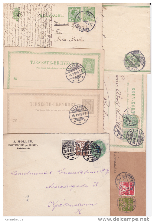 DANMARK - 7 ENTIERS POSTAUX Dont 1 ENVELOPPE REPIQUEE "MOLLER HURUP" + 2 BANDES-JOURNAUX + 2 CARTES SERVICE De ALLINGE - Postal Stationery