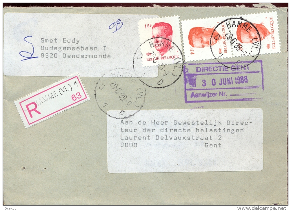 Omslag Enveloppe Aangetekend Hamme 63  - 1988 - Omslagen
