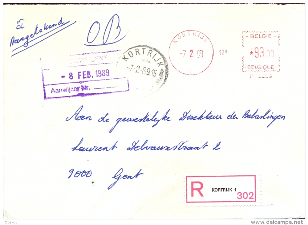 Omslag Enveloppe Aangetekend Kortrijk 1  - 302 - 1989 - Enveloppes