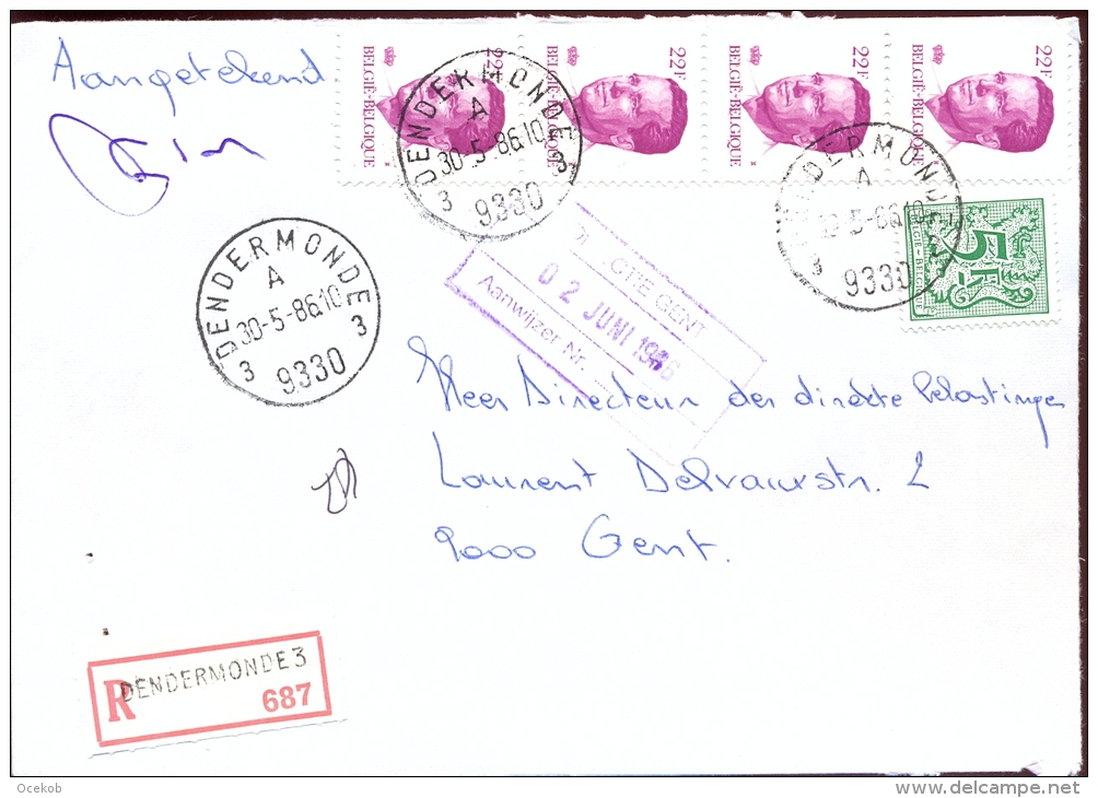 Omslag Enveloppe Aangetekend Dendermonde 3  - 687  / 1986 - Enveloppes