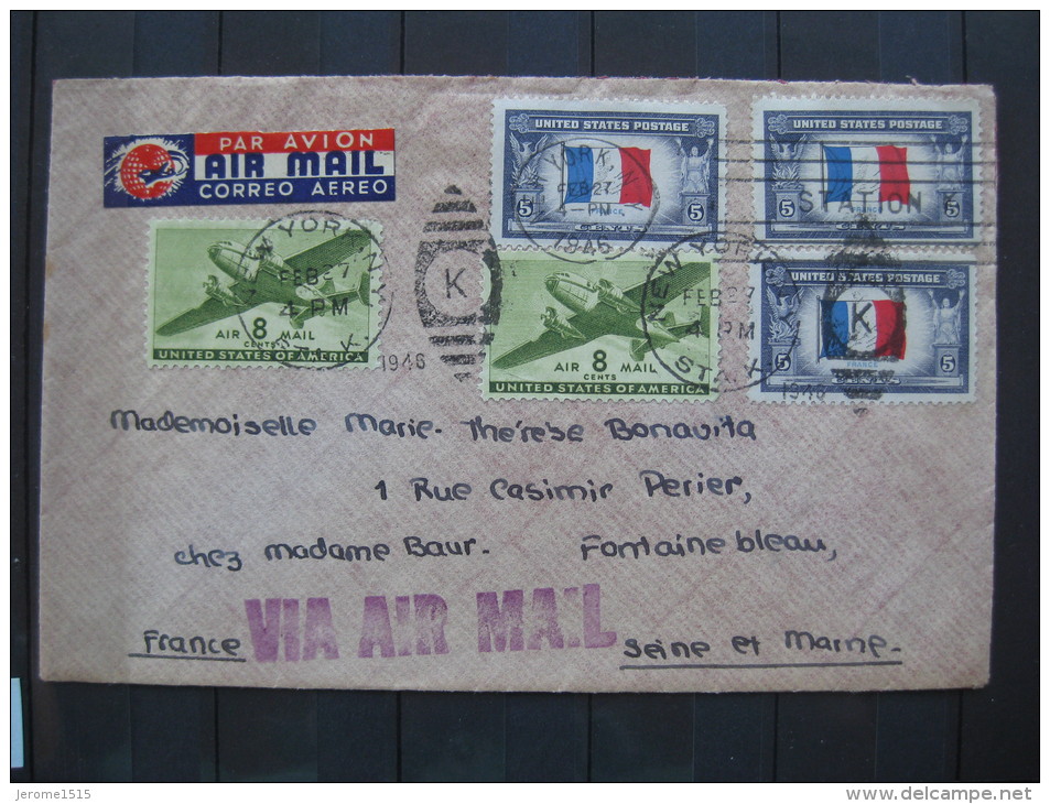 Timbres Etats-Unis : Poste Aérienne Sur Enveloppe 1946 - 2a. 1941-1960 Usados