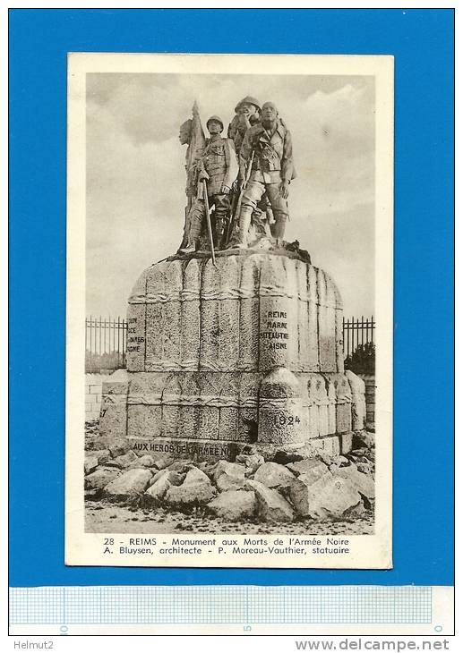 REIMS (Marne) Monument Aux Morts De L´Armée Noire - Moreau Vauthier Sculpteur Tampon Troupes De La Marine (2 Scan) GM21 - Monumenti Ai Caduti