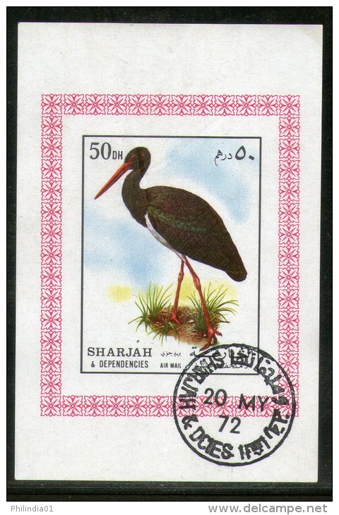 Sharjah - UAE 1972 Stork Birds Animals Fauna M/s Cancelled # 4001 - Ooievaars