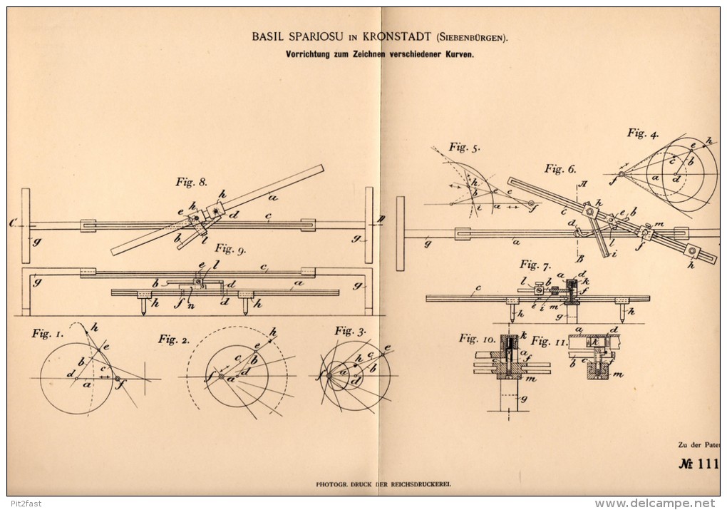 Original Patentschrift - B. Spariosu In Kronstadt / Brasov , 1899 , Apparat Zum Zeichnen Von Kurven , Architektur !!! - Architektur