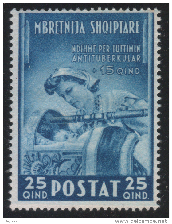 ALBANIA - Pro Opere Anti Tubercolari D´ Albania - 25 Q. + 15 Q. Azzurro - 1943 - Albanie