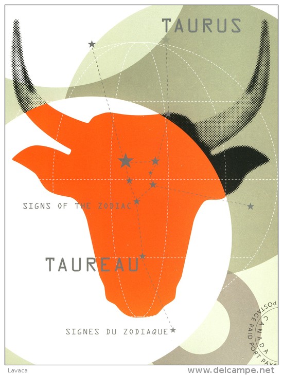 Carte Entier Postale Neuve De CANADA - Port Payé - Signe Zodiaque Le Taureau - Vaches