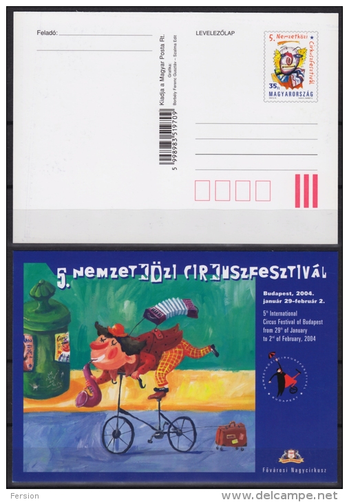 CLOWN / Cycle - 2004 - HUNGARY - CIRCUS Festival BUDAPEST  - STATIONERY - POSTCARD - MNH - Circus