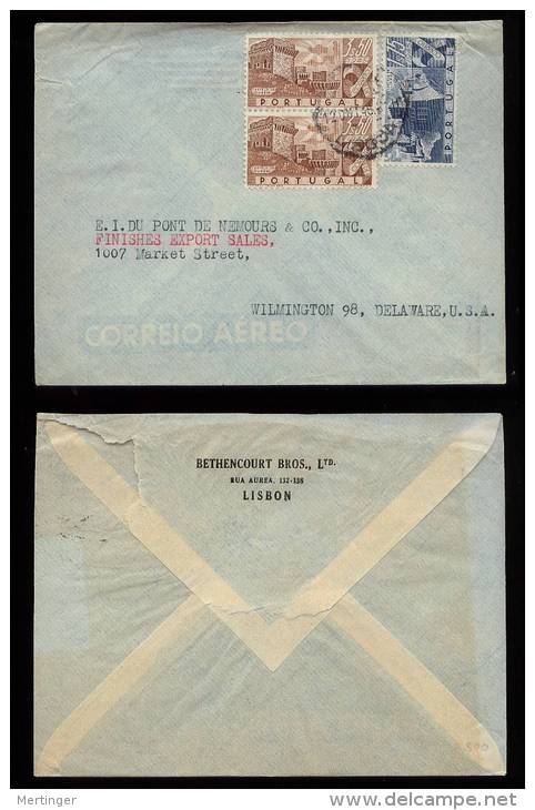 Portugal 1946 Airmail Cover To USA Wilmington - Storia Postale