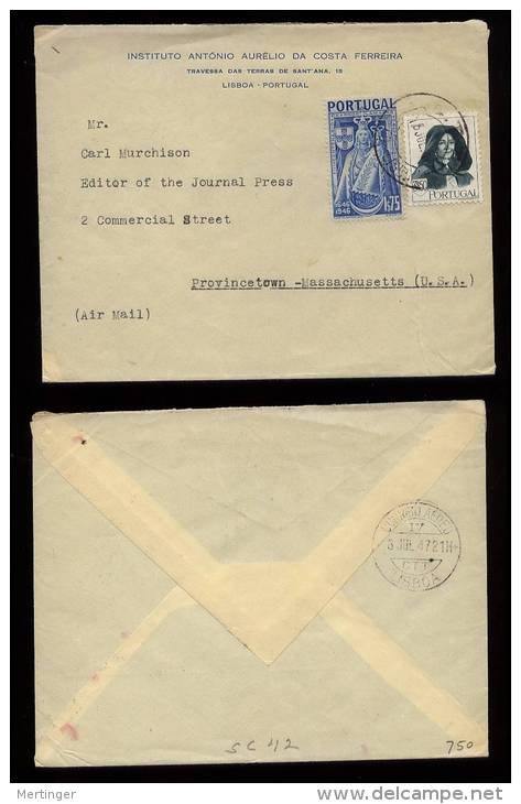 Portugal 1947 Airmail Cover To USA - Covers & Documents