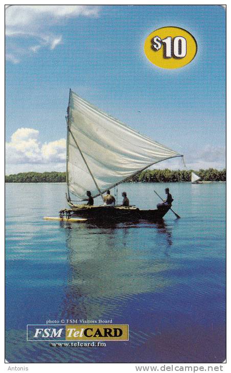 MICRONESIA - Traditional Boat, FSM Tel Prepaid Card $10, Used - Micronesia