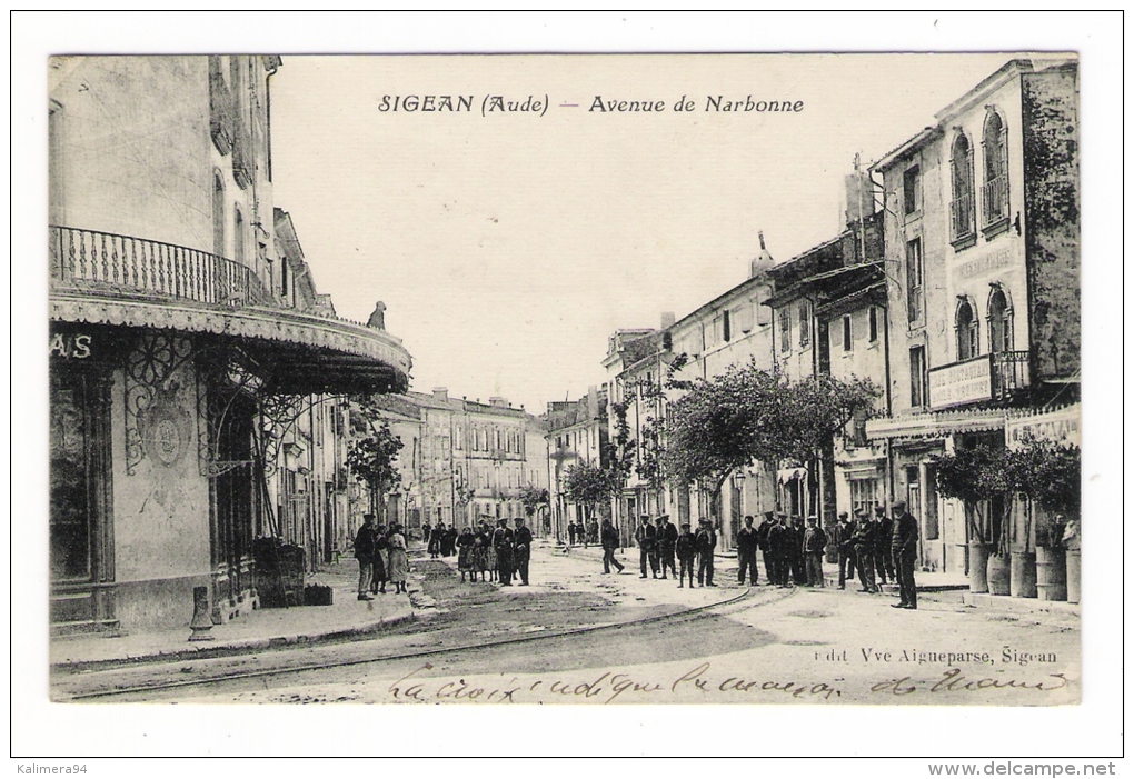 AUDE  /  SIGEAN  /  AVENUE  DE  NARBONNE  ( Rails Du Tramway, Belle Animation ) /  Edit. Veuve AIGUEPARSE - Sigean