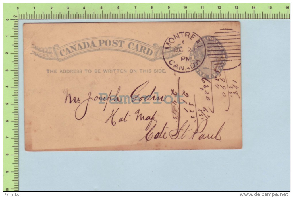 1 Cent 1892 Entier Postal Cancellation Double, Petite Carte Expédié à Cote St-Paul P. Quebec 2 Scans - 1860-1899 Reinado De Victoria