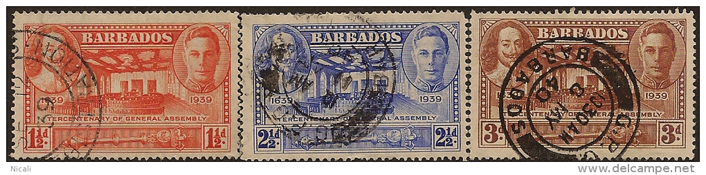 BARBADOS 1939 1 1/2d To 3d G.A. SG 259/61 U VC222 - Barbados (...-1966)