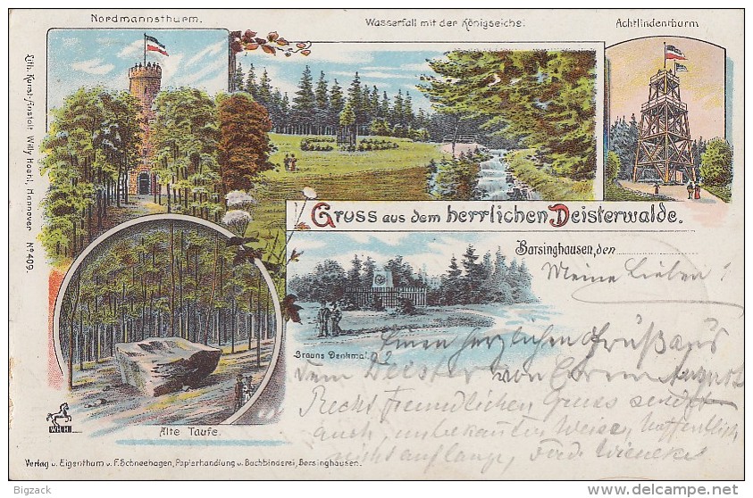 Litho Barsinghausen, Deisterwalde, Alte Taufe,Nordmannsthurm, Wasserfall, Usw. Gelaufen 20.8.00 - Barsinghausen