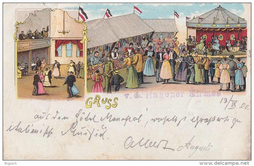 Litho Gruss Von Der Hagener Kirmes Gelaufen 13.9.00 - Hagen