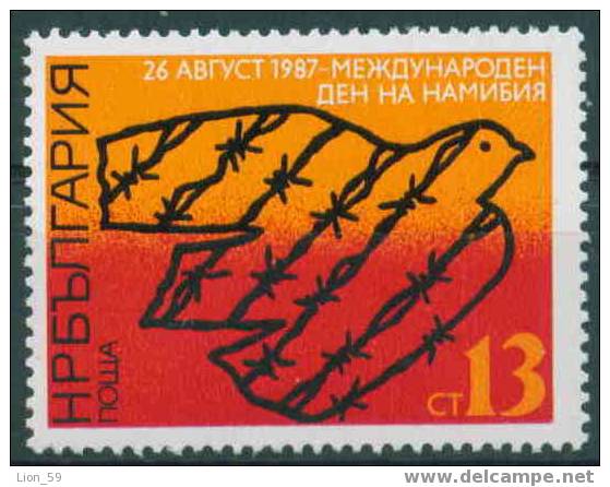 + 3606 Bulgaria 1987 Fauna >  Birds >   Columbiformes > Namibia Day - Dove Of Peace, Barbed Wire ** MNH - Palomas, Tórtolas