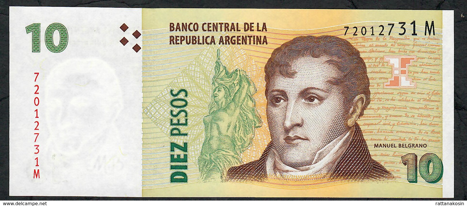 Argentina P354e 10 Pesos 2011 Signature 80 Serie M (issued 2010 ) UNC. - Argentina