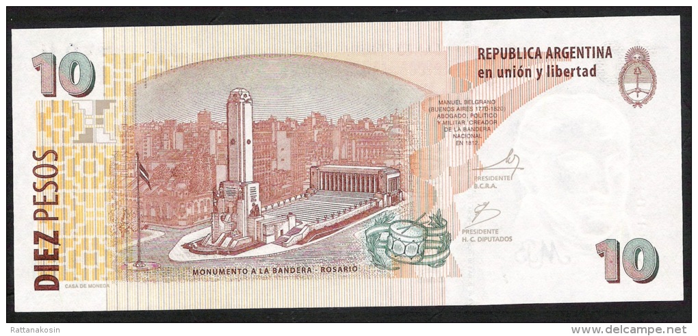 Argentina P354e 10 Pesos 2011 Signature 80 Serie M (issued 2010 ) UNC. - Argentina