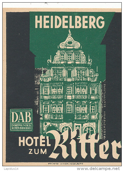 E H 491 / ETIQUETTE  D'HOTEL-    HOTEL ZUM KITTER  HEIDELBERG - Hotel Labels