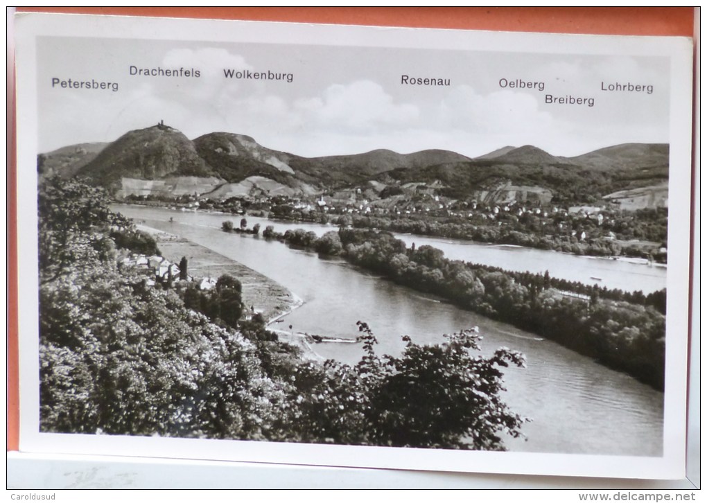 CP Blick Auf Das Siebengebirge Rosenau Petersberg Voyagé 1951 Timbre Cachet Drachenfels - Petersberg