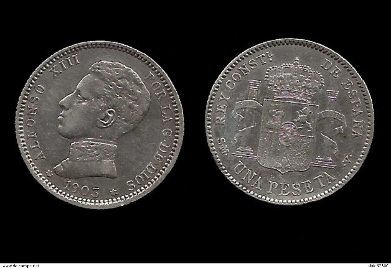 ESPAGNE . ALPHONSE XIII . 1 PESETAS . 1903 . - First Minting