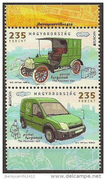 HUNGARY/ MAGYARORSZÁG/ UNGARN - EUROPA 2013 -TEMA ANUAL "POSTAL VEHICLE"-SERIE VERTICAL De La HOJITA  BLOQUE - DENTADA - 2013