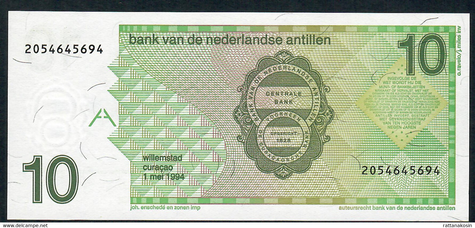 NETHERLANDS ANTILLES  P23b 10 GULDEN  1994 Signature 10   UNC. - Sonstige – Amerika